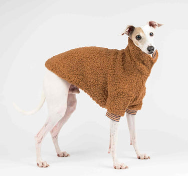 snootly fluffy reversible turtleneck sweater caramel
