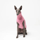Whippet dog wearing Snootly fleece sleeveless fluffy reversible sweater in marshmallow pink