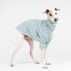 Ribbed Turtleneck Sweater in Dusty Blue Stripe - Italian Greyhound