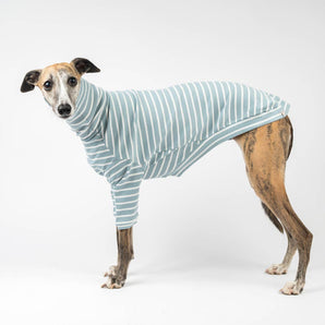 Whippet Ribbed Turtleneck Sweater - Dusty Blue Stripe