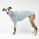 Ribbed Turtleneck Sweater in Dusty Blue Stripe - Whippet