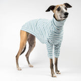 Ribbed Turtleneck Sweater in Dusty Blue Stripe - Whippet