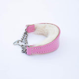 Small Pink Leather Wool-lined Martingale Collar for Italian Greyhounds - IGGY DOGWEAR